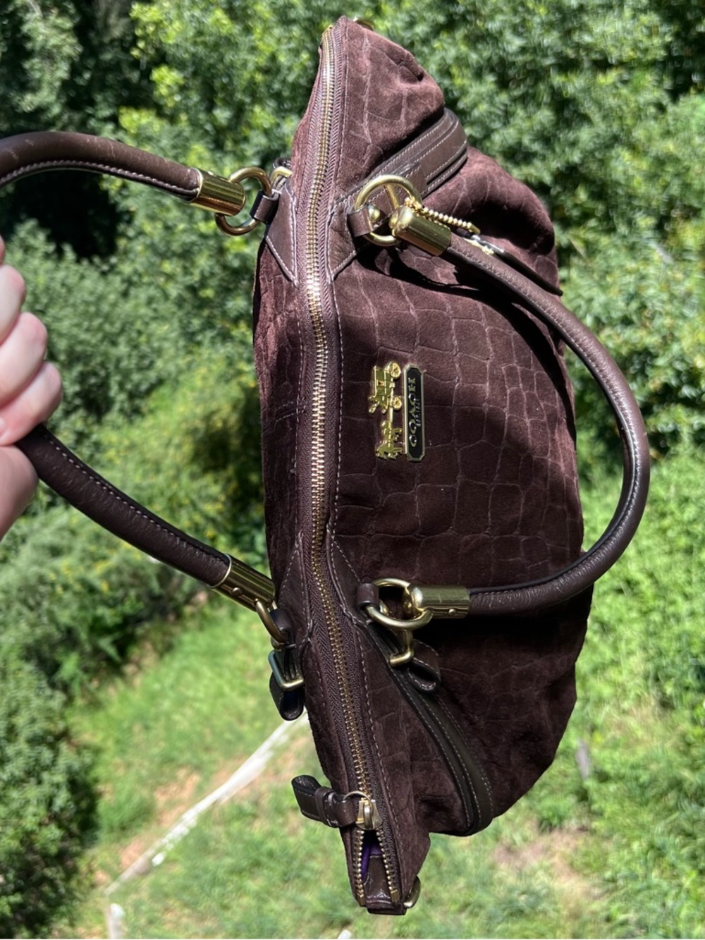VINTAGE COACH Y2K Croc Embossed Brown Suede Sophia Satchel w Gold Hardware 15949 - Picture 5 of 15